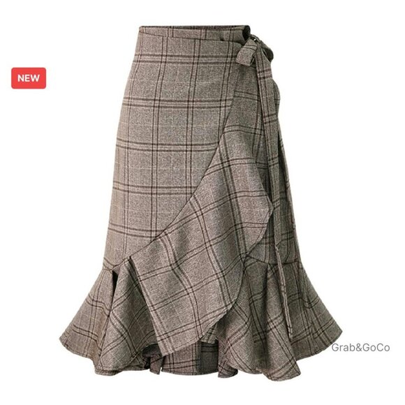 Dresses & Skirts - Elegant Work Wear Adjustable Waist Flounce A-Line Midi Wrap Skirt